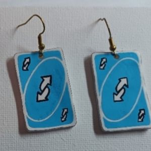 4/$60 New Blue Uno Reverse Card Pair of Earrings - Hand-Made